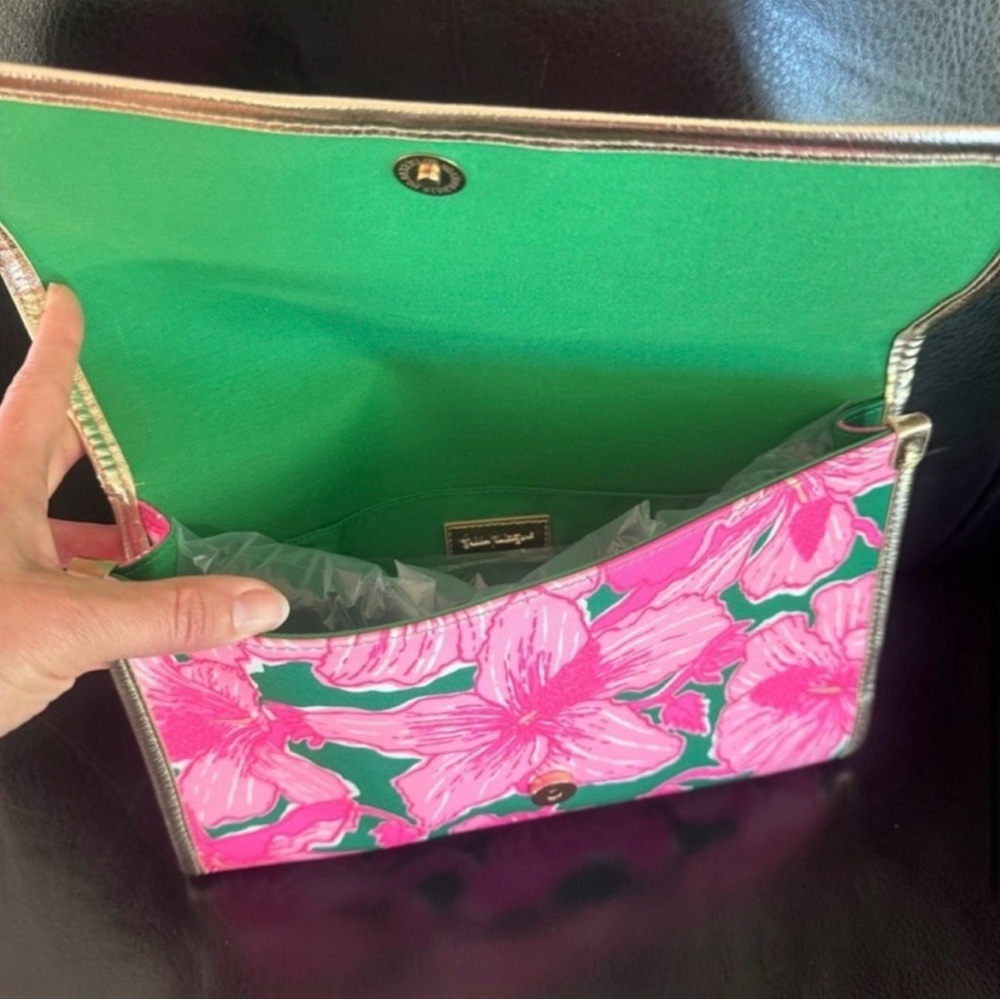 NEW oversized clutch Hibis Kiss lace trim purse bag tote Lilly Pulitzer travel - Picture 4 of 7